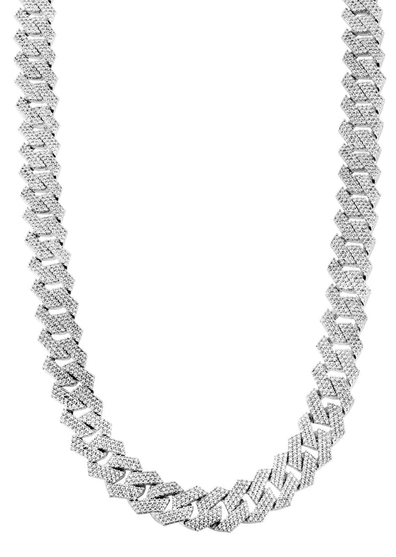 Iced Out White Gold Plated Mens Prong Set Cuban Link Chain