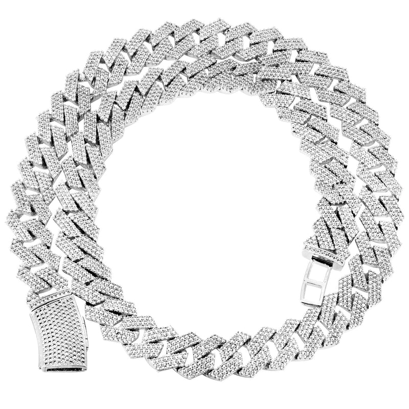 Iced Out White Gold Plated Mens Prong Set Cuban Link Chain