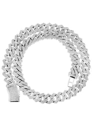 Iced Out White Gold Plated Mens Prong Set Cuban Link Chain