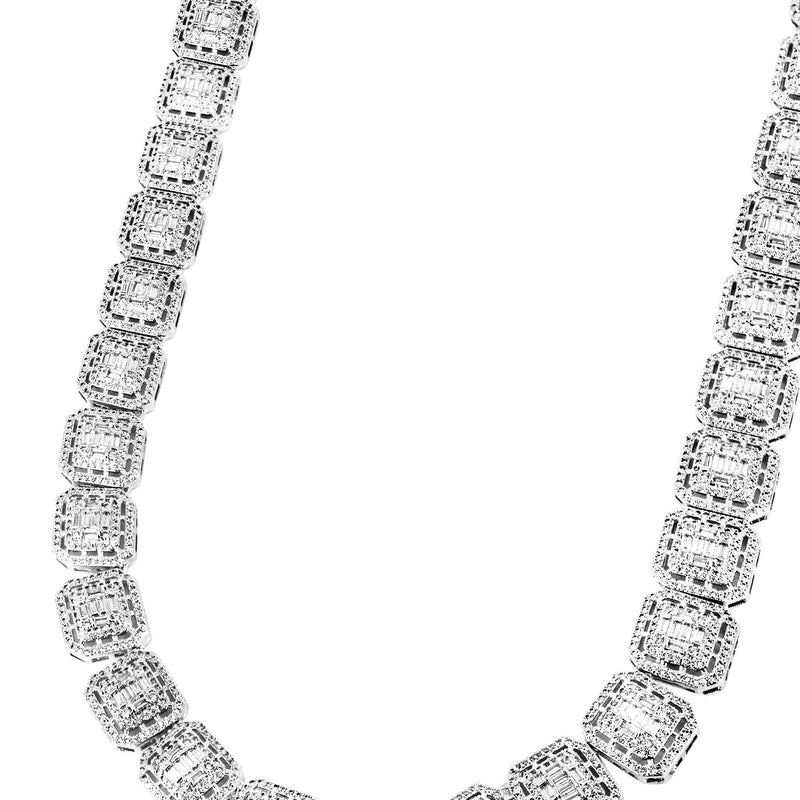 White Gold Plated Iced Out Square Cluster Tennis Chain