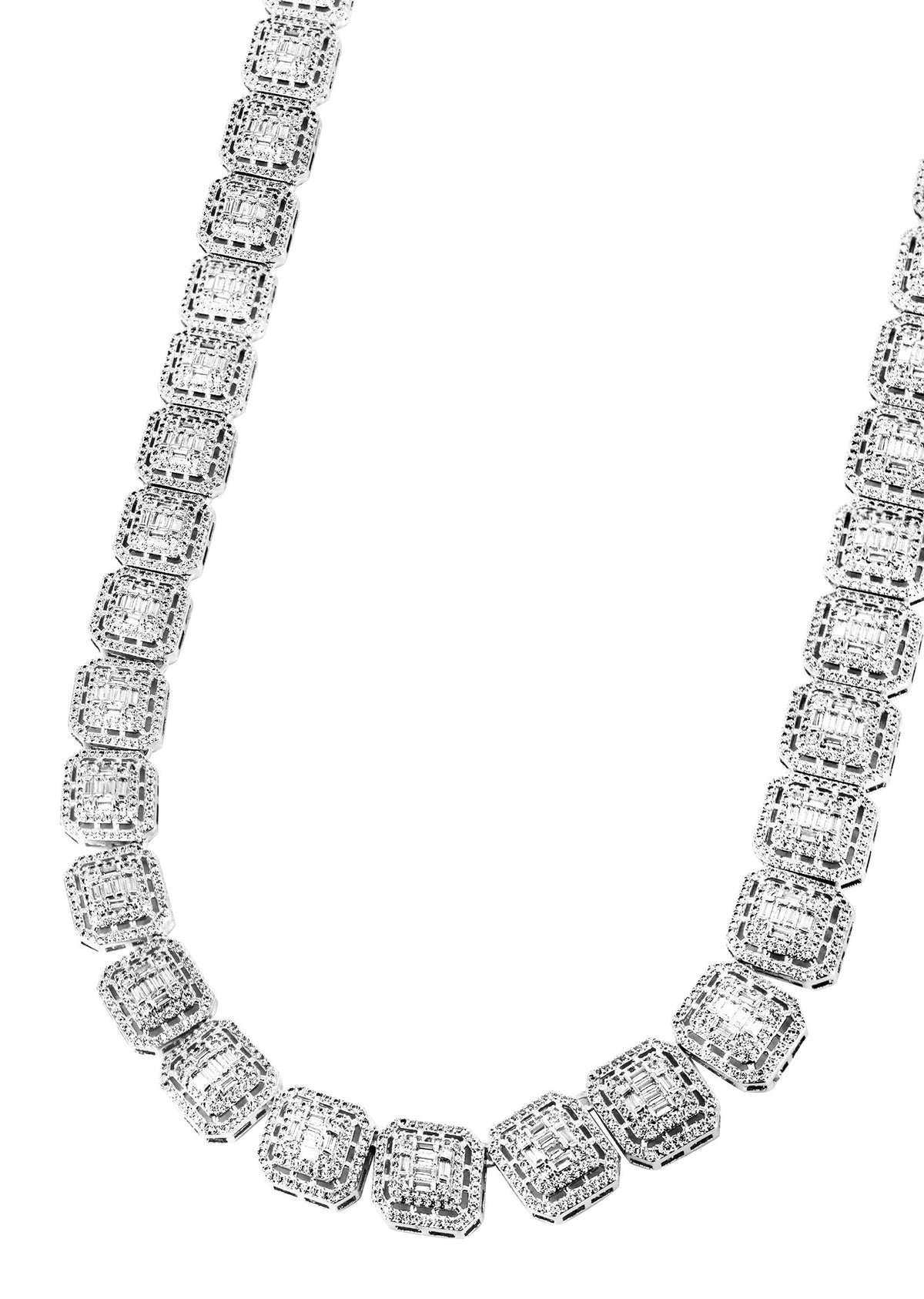 White Gold Plated Iced Out Square Cluster Tennis Chain