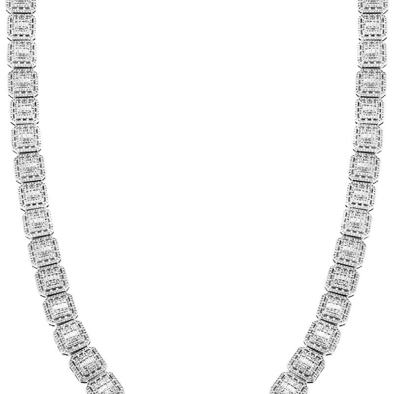 White Gold Plated Iced Out Square Cluster Tennis Chain