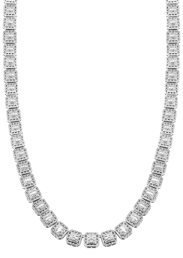 White Gold Plated Iced Out Square Cluster Tennis Chain