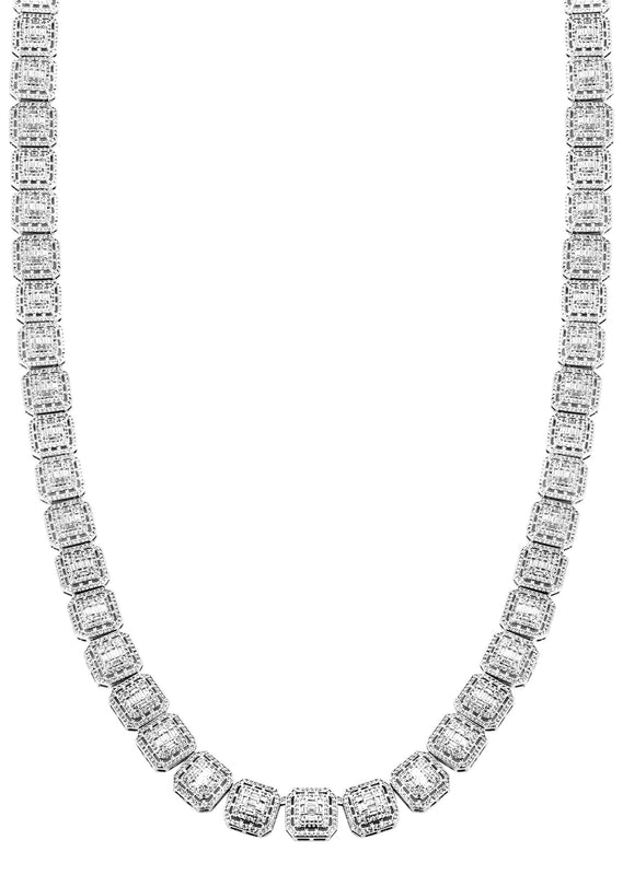 White Gold Plated Iced Out Square Cluster Tennis Chain