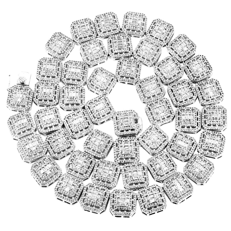 White Gold Plated Iced Out Square Cluster Tennis Chain