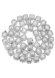 White Gold Plated Iced Out Square Cluster Tennis Chain