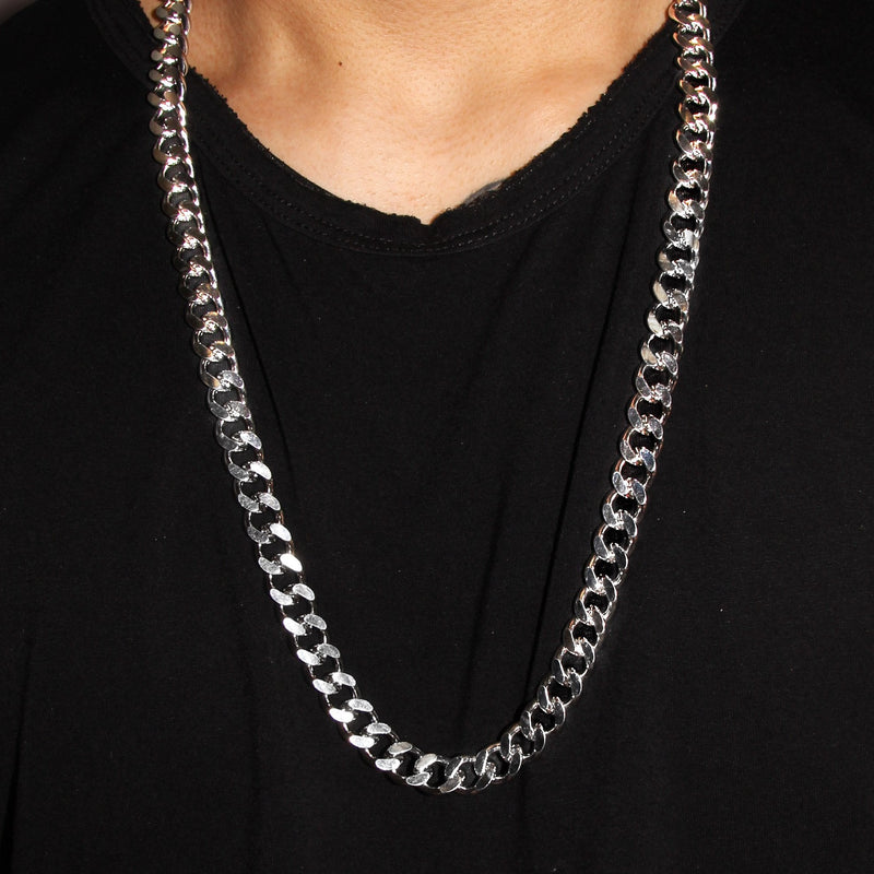 White Gold Plated Mens Cuban Curb Chain