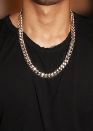 White Gold Plated Mens Solid Miami Cuban Link Chain