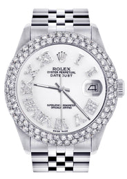 Mens Rolex Datejust Watch 16200 | 36Mm | White Roman Numeral Dial | Two Row 4.25 Carat Bezel | Jubilee Band