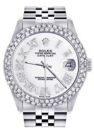 Womens Rolex Datejust Watch 16200 | 36Mm | White Roman Numeral Dial | Two Row 4.25 Carat Bezel | Jubilee Band