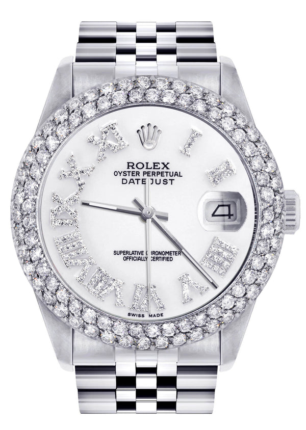 Womens Rolex Datejust Watch 16200 | 36Mm | White Roman Numeral Dial | Two Row 4.25 Carat Bezel | Jubilee Band