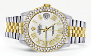 Diamond Gold Rolex Watch For Men 16233 | 36Mm | Diamond White Roman Numeral Dial | Two Row 4.25 Carat Bezel | Jubilee Band