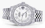 Mens Rolex Datejust Watch 16200 | 36Mm | White Roman Numeral Dial | Two Row 4.25 Carat Bezel | Jubilee Band
