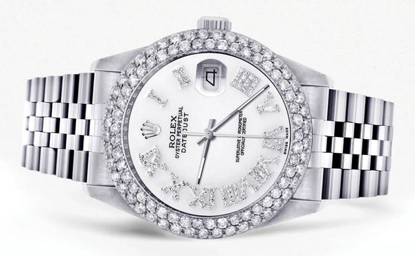 Mens Rolex Datejust Watch 16200 | 36Mm | White Roman Numeral Dial | Two Row 4.25 Carat Bezel | Jubilee Band