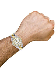 Diamond Gold Rolex Watch For Men 16233 | 36Mm | Diamond White Roman Numeral Dial | Two Row 4.25 Carat Bezel | Jubilee Band