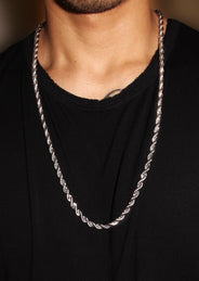 White Gold Plated Mens Solid Rope Chain