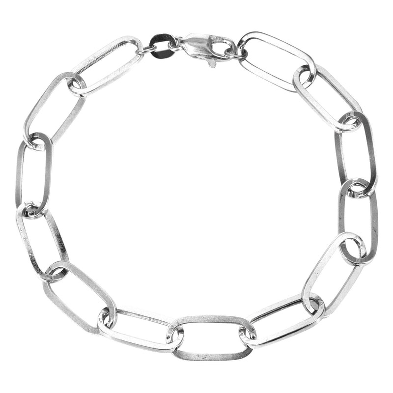 Semi Solid  Paper Clip White Gold Bracelet 10K & 14K