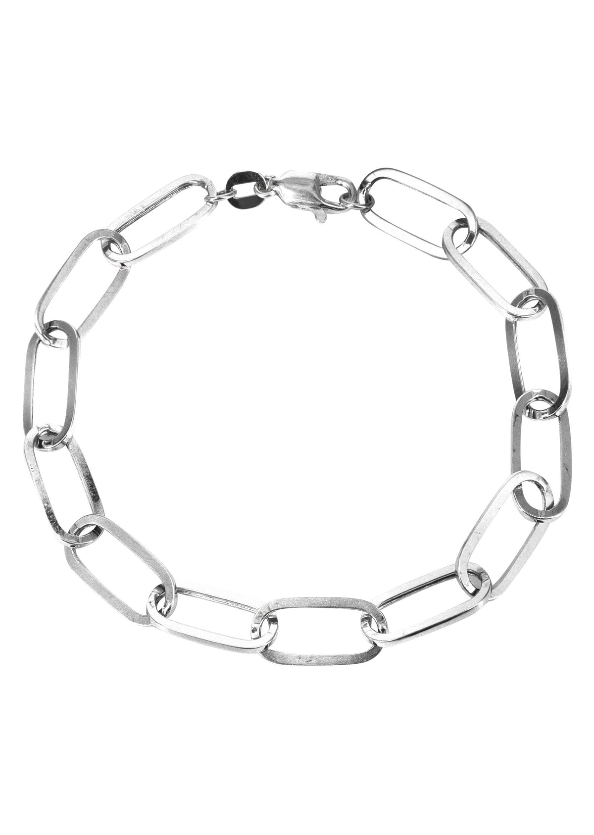 Semi Solid  Paper Clip White Gold Bracelet 10K & 14K