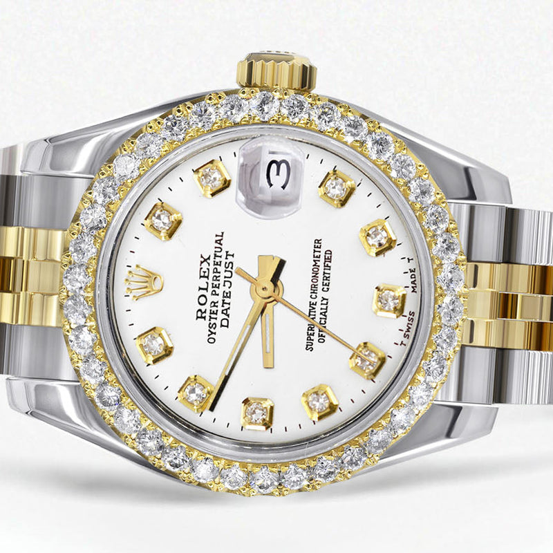 Womens Diamond Gold Hidden Clasp Rolex Watch | 1 Carat Bezel | 26Mm | White Dial | Jubilee Band | Model 179173
