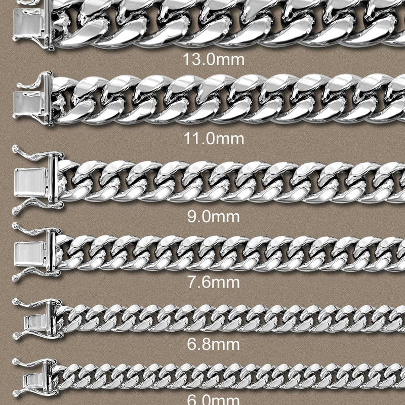 Gold Chain - Womens Semi Solid  Miami Cuban Link Chain 10K White Gold