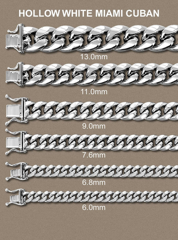 Gold Chain - Womens Semi Solid  Miami Cuban Link Chain 10K White Gold
