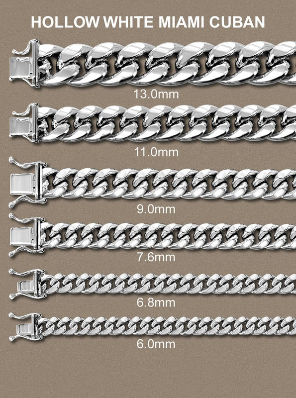 Gold Chain - Womens Semi Solid  Miami Cuban Link Chain 10K White Gold