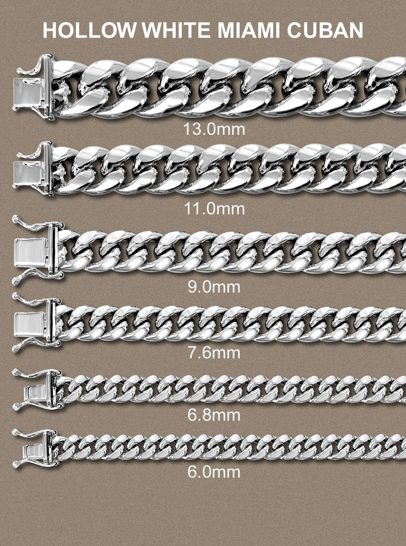 Semi Solid  Womens Miami Cuban Link Bracelet 10K White Gold