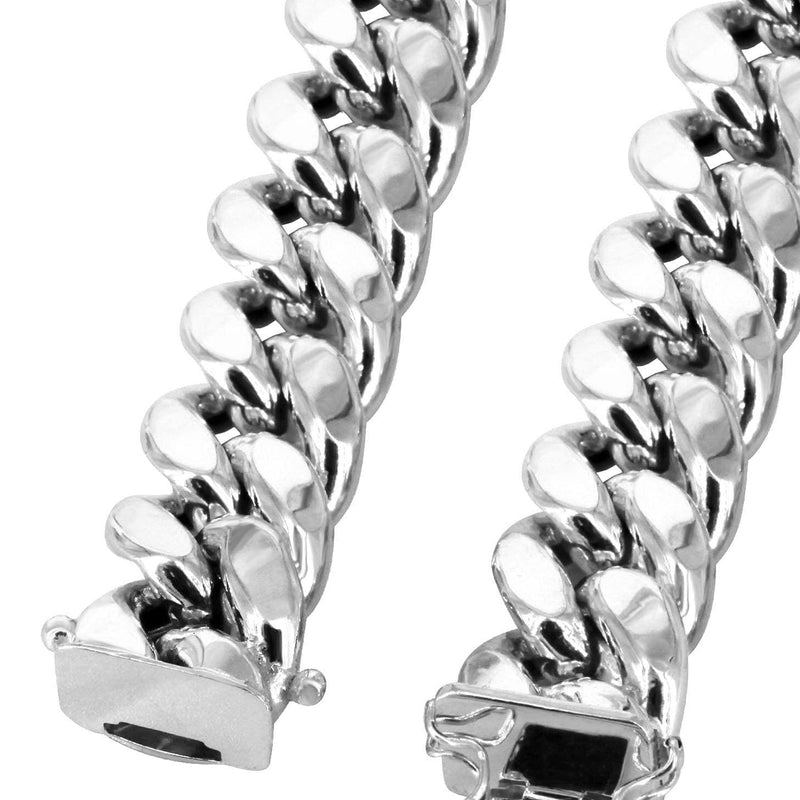 Mens Semi Solid  Miami Cuban Link Chain 10K White Gold