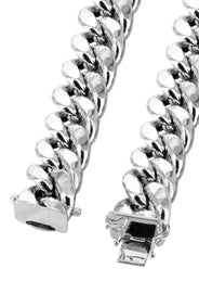 Mens Semi Solid  Miami Cuban Link Chain 10K White Gold