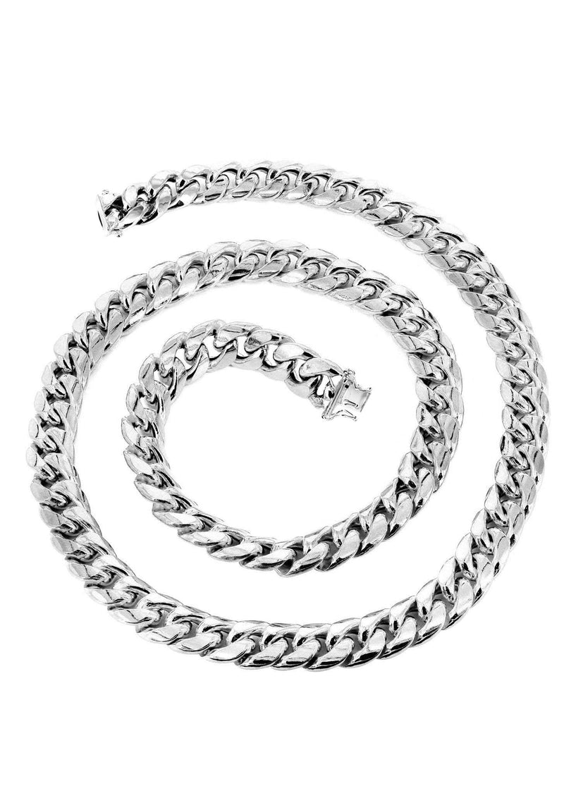 Mens Semi Solid  Miami Cuban Link Chain 10K White Gold