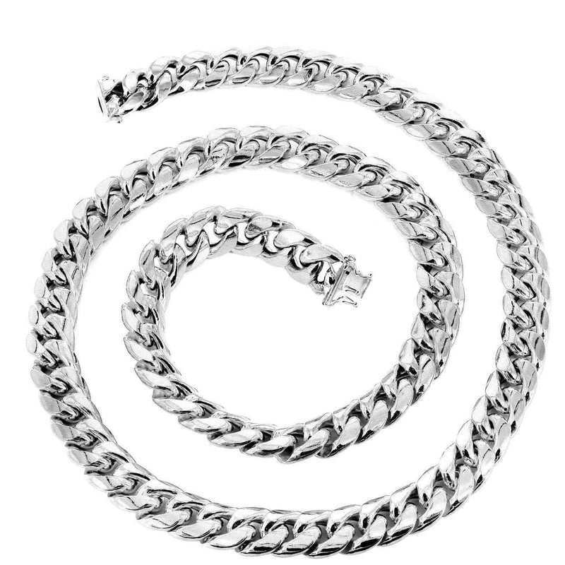 Gold Chain - Mens Semi Solid  Miami Cuban Link Chain 10K/14K White Gold