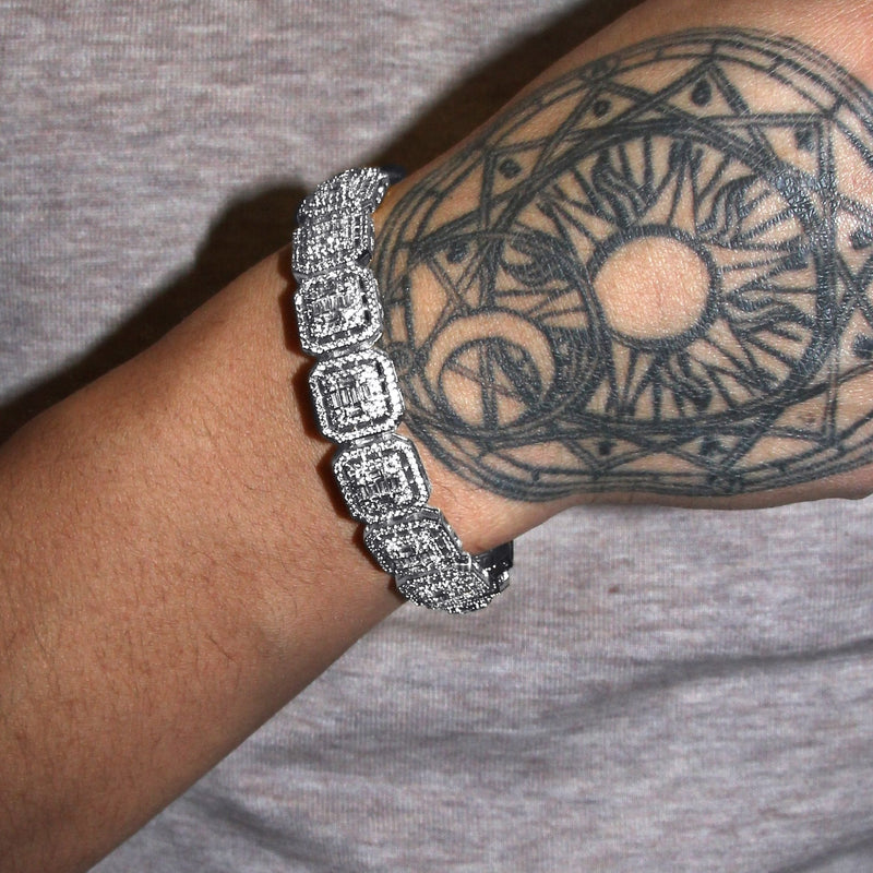 White Gold Plated Iced Out Square Cluster Bracelet