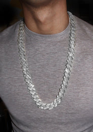Iced Out White Gold Plated Mens Prong Set Cuban Link Chain