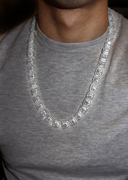 White Gold Plated Iced Out Square Cluster Tennis Chain