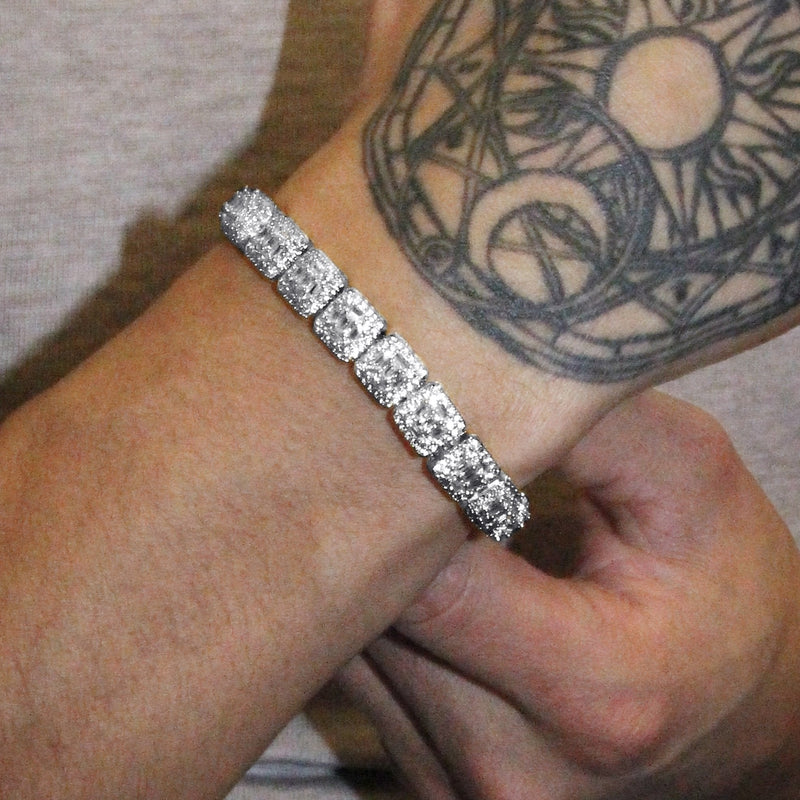 White Gold Plated Iced Out Square Cluster Bracelet
