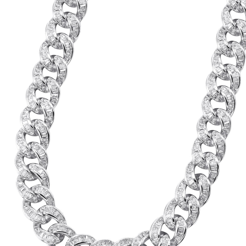 Silver Chain -  Baguette Iced Out Miami Cuban Link Chain