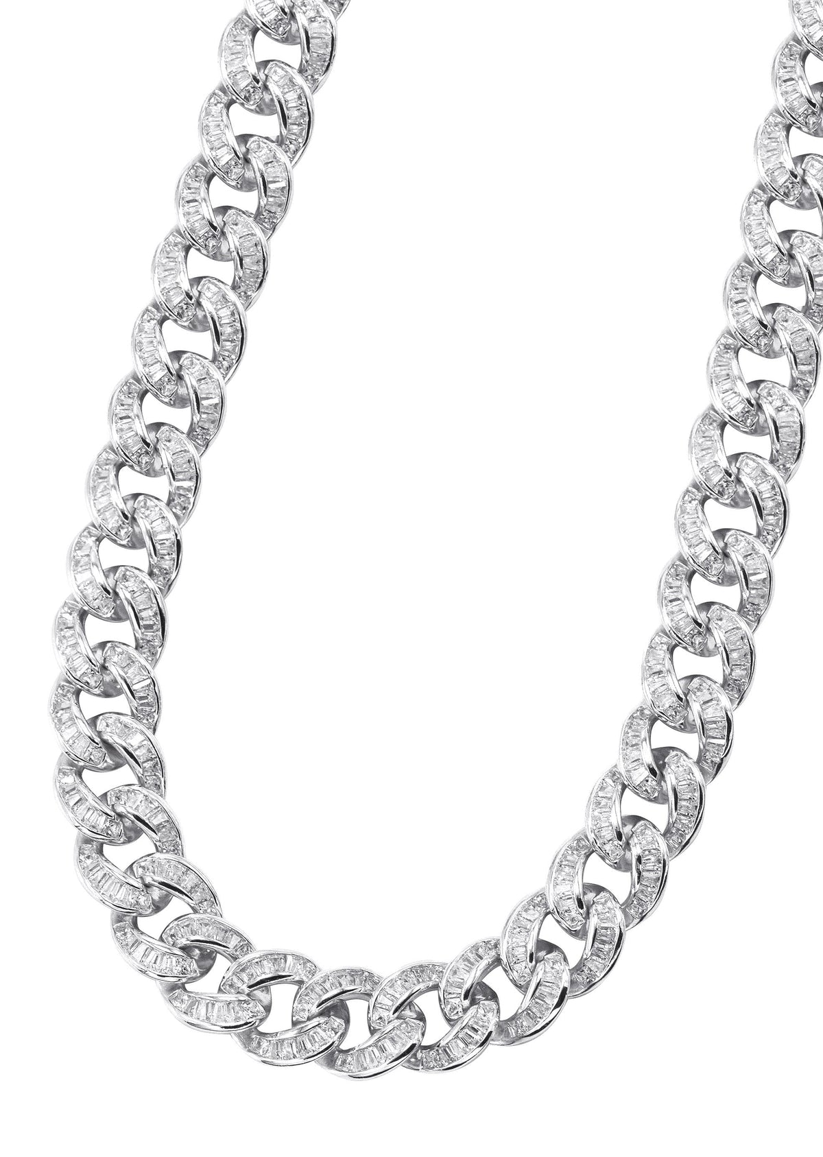 Silver Chain -  Baguette Iced Out Miami Cuban Link Chain