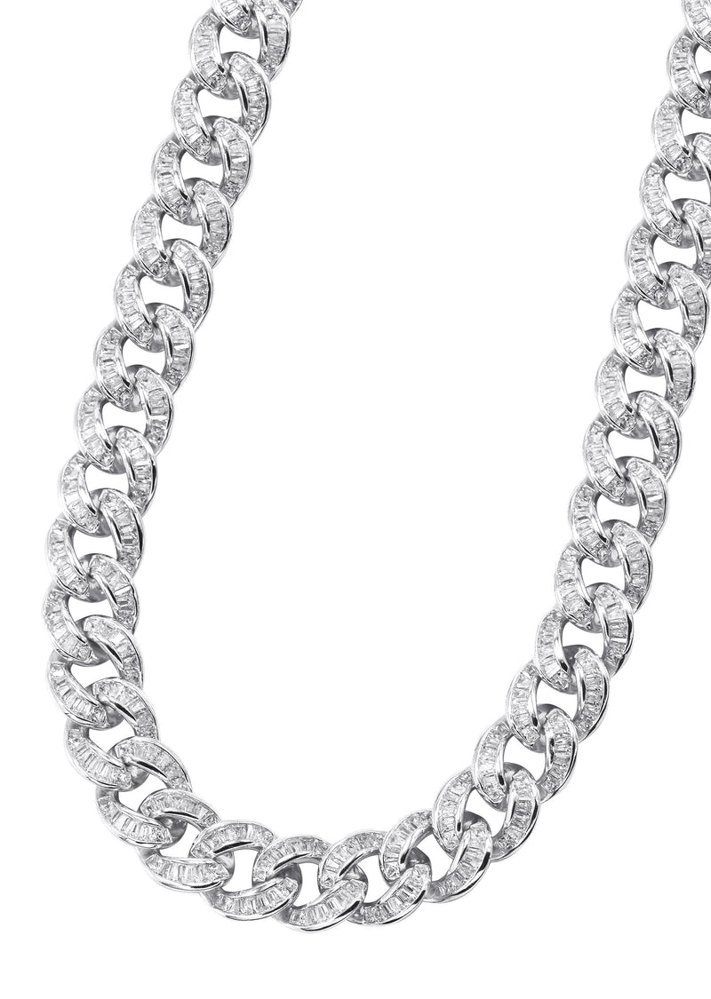 Silver Chain -  Baguette Iced Out Miami Cuban Link Chain