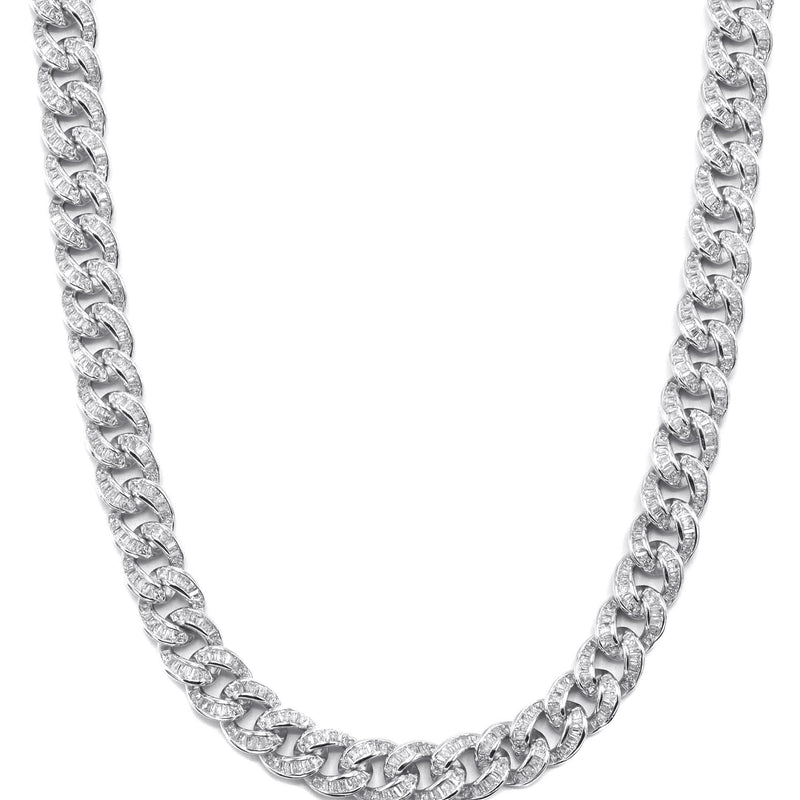Silver Chain -  Baguette Iced Out Miami Cuban Link Chain