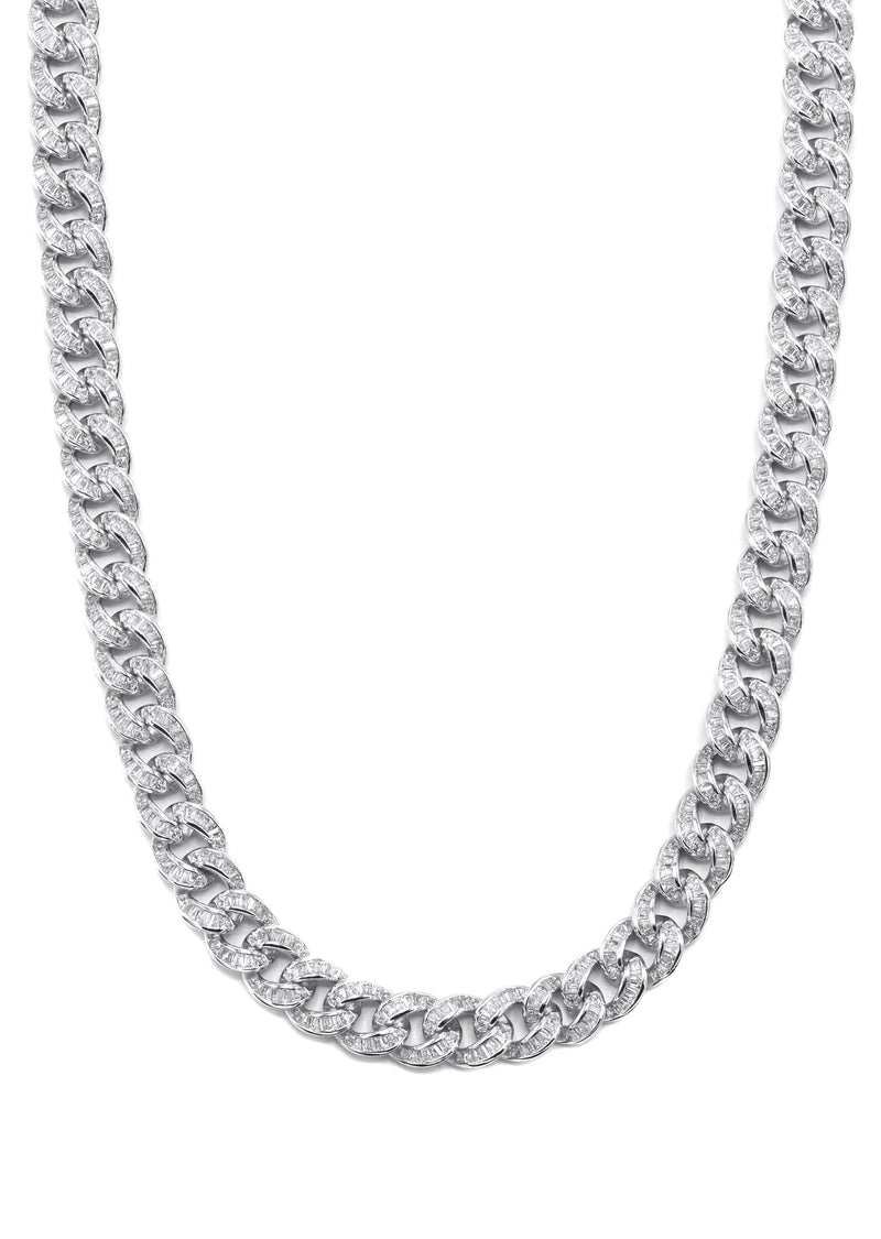 Silver Chain -  Baguette Iced Out Miami Cuban Link Chain