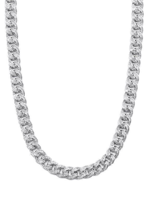 Silver Chain -  Baguette Iced Out Miami Cuban Link Chain