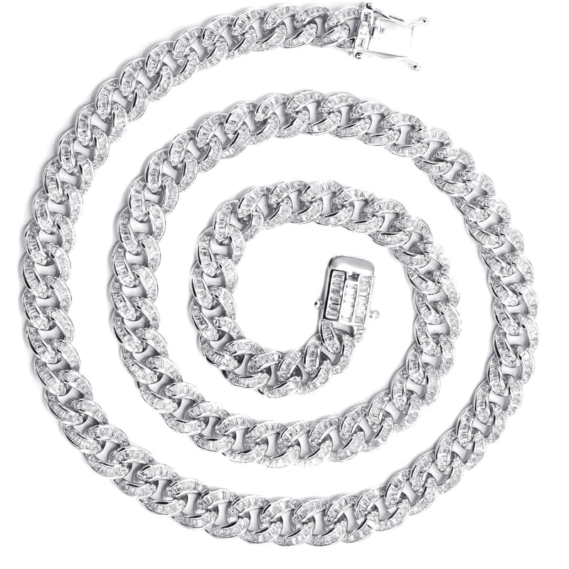 Silver Chain -  Baguette Iced Out Miami Cuban Link Chain