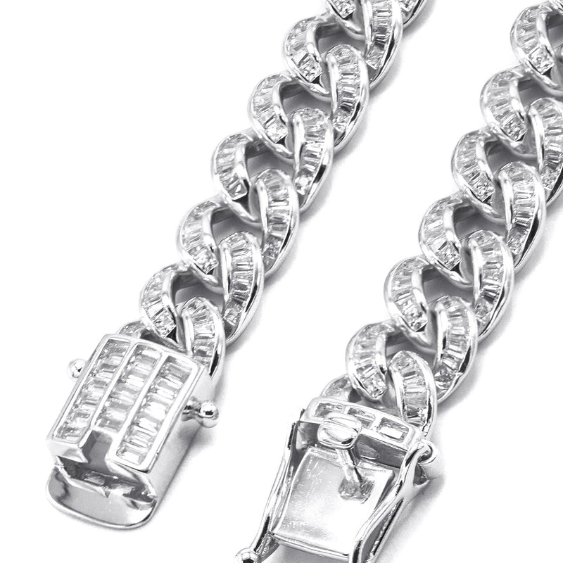 Silver Chain -  Baguette Iced Out Miami Cuban Link Chain