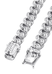 Silver Chain -  Baguette Iced Out Miami Cuban Link Chain