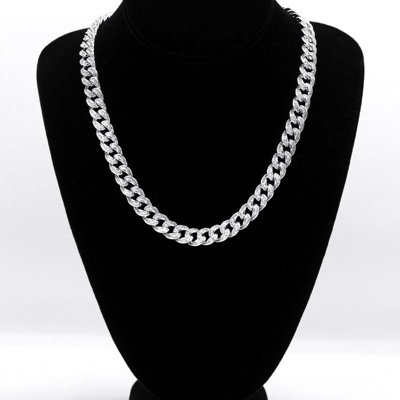 Silver Chain -  Baguette Iced Out Miami Cuban Link Chain