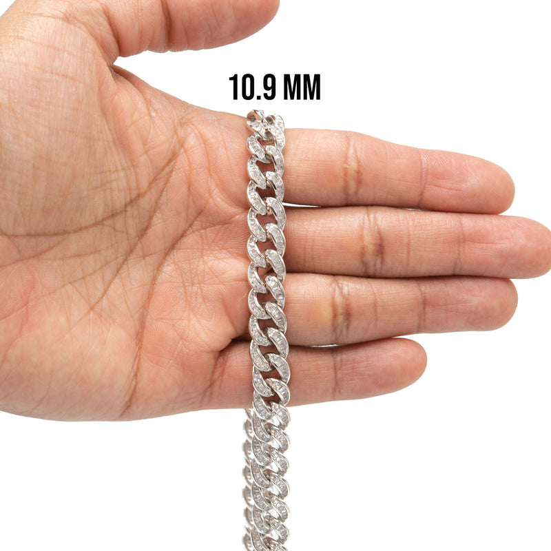 Silver Chain -  Baguette Iced Out Miami Cuban Link Chain