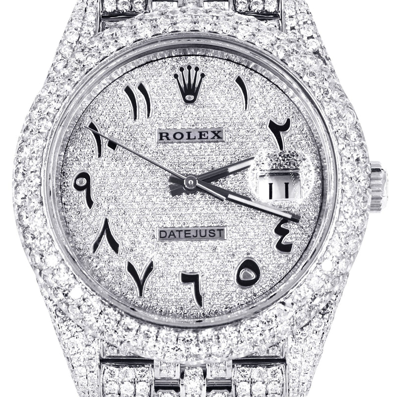 Womens Diamond Iced Out Rolex Datejust 41 | 25 Carats Of Diamonds | Custom Arabic Numeral Diamond Dial | Two Row | Jubilee Band