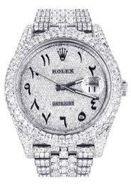 Womens Diamond Iced Out Rolex Datejust 41 | 25 Carats Of Diamonds | Custom Arabic Numeral Diamond Dial | Two Row | Jubilee Band