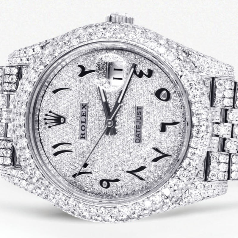 Womens Diamond Iced Out Rolex Datejust 41 | 25 Carats Of Diamonds | Custom Arabic Numeral Diamond Dial | Two Row | Jubilee Band