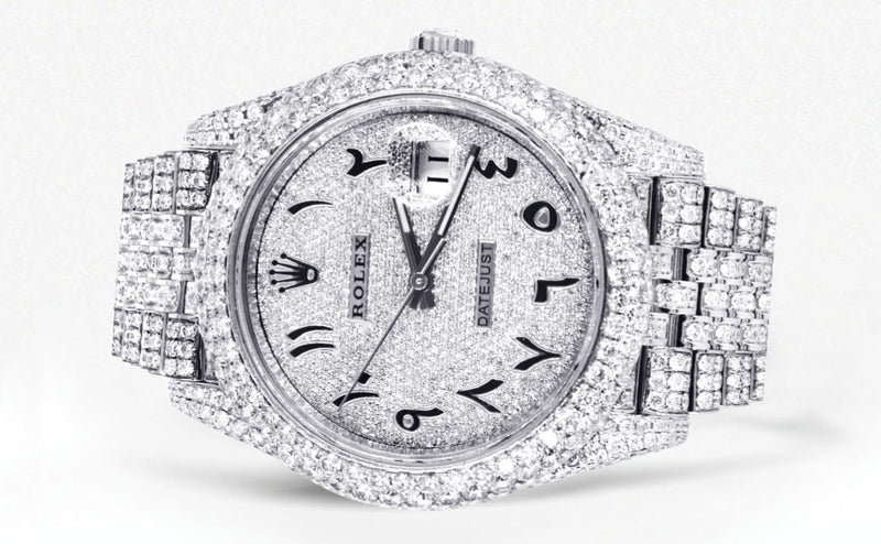 Womens Diamond Iced Out Rolex Datejust 41 | 25 Carats Of Diamonds | Custom Arabic Numeral Diamond Dial | Two Row | Jubilee Band